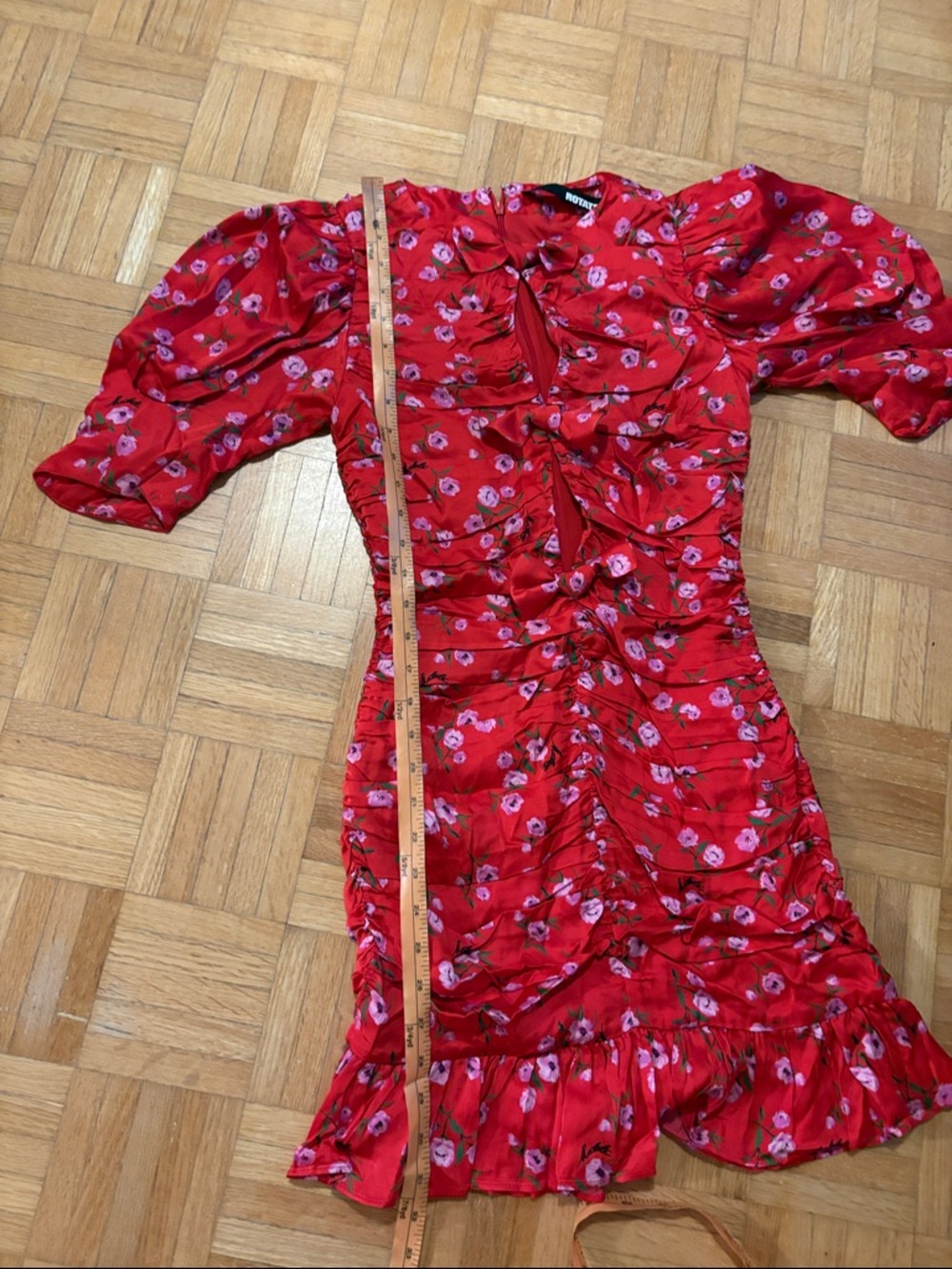 Rotate Red Floral Ruched Mini Dress - Picture 13 of 16